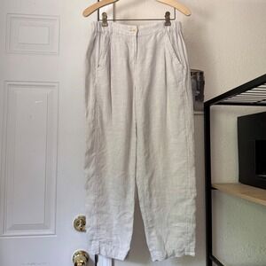 POETRY off white beige linen pleated front balloon barrel cropped wide leg pants